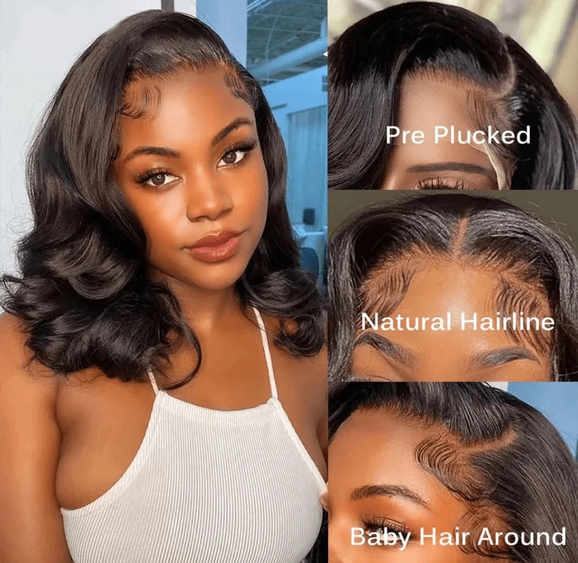Perruque Bob Ondulée 13x4 HD – Cheveux Brésiliens Naturels, Densité 200%, Pré-Épilée avec Baby Hair